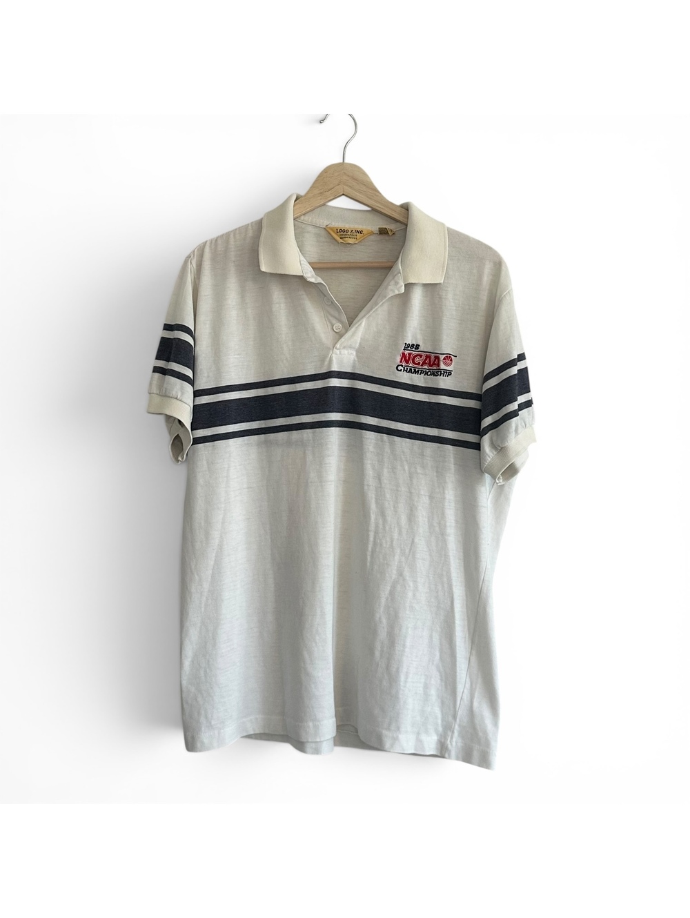 Vintage 1985 NCAA Basketball Championship Polo Shirt Striped Retro